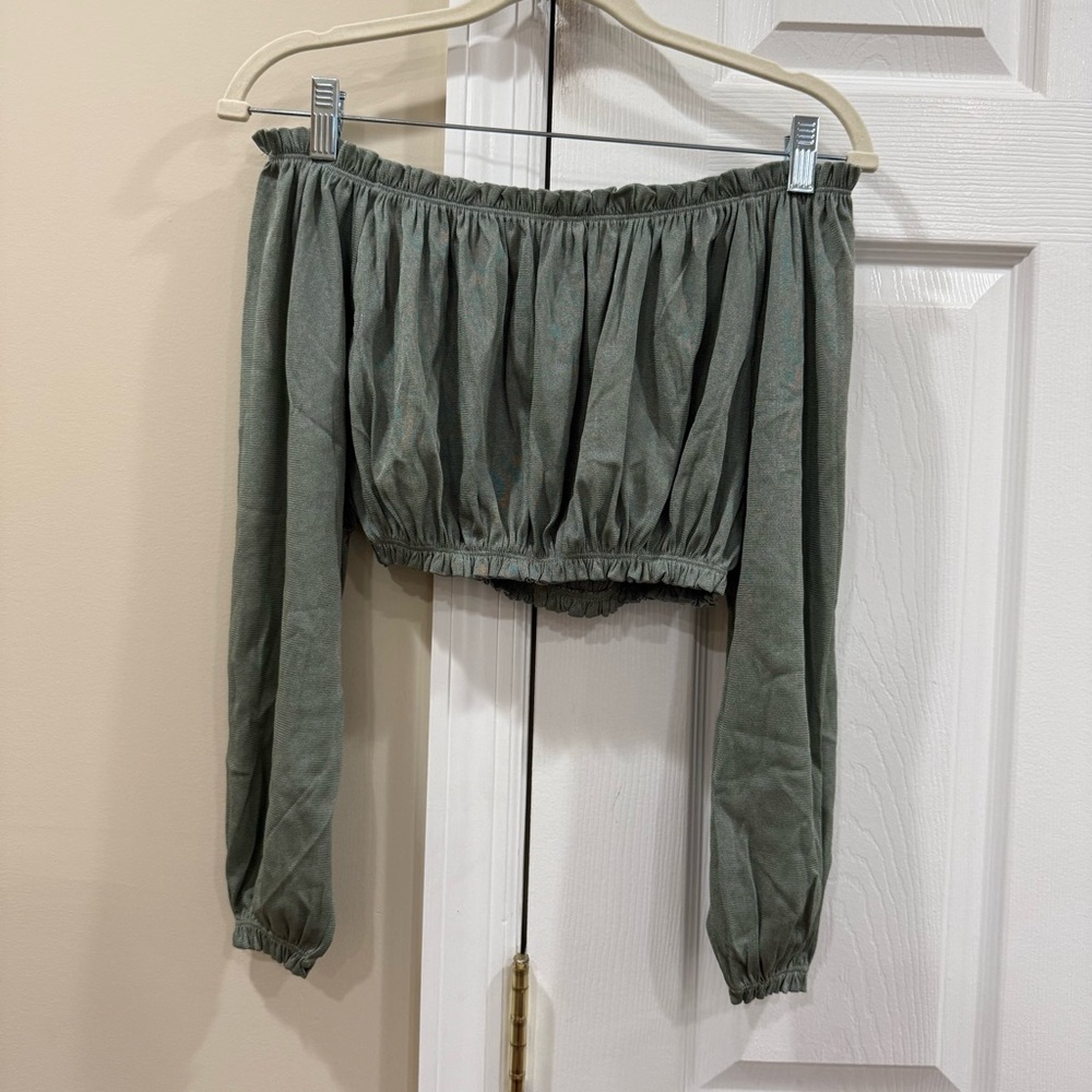 Zara Green Off-Shoulder Long Sleeve Top